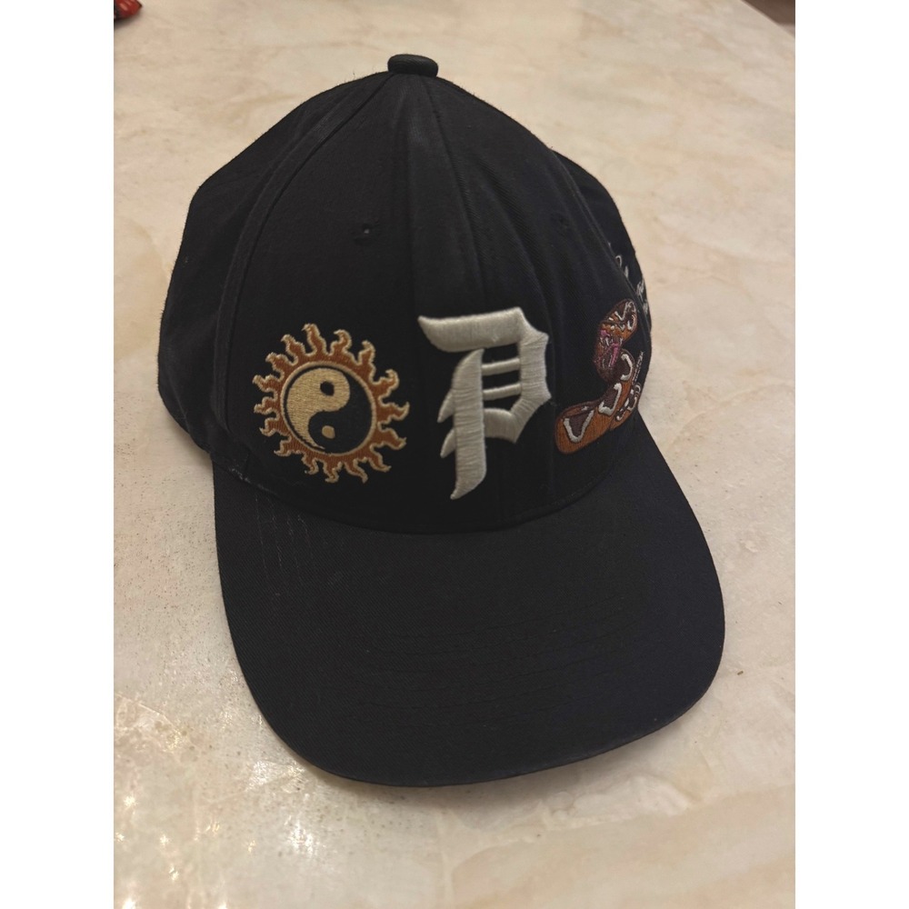 Primitive Skateboarding Black Snapback Hat Peace of Mind Yin Yang Snake Graphic